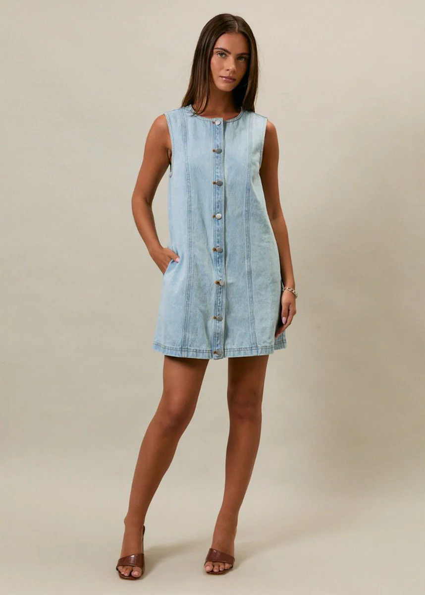 Remi Denim Mini Dress - Light Denim - Image 4