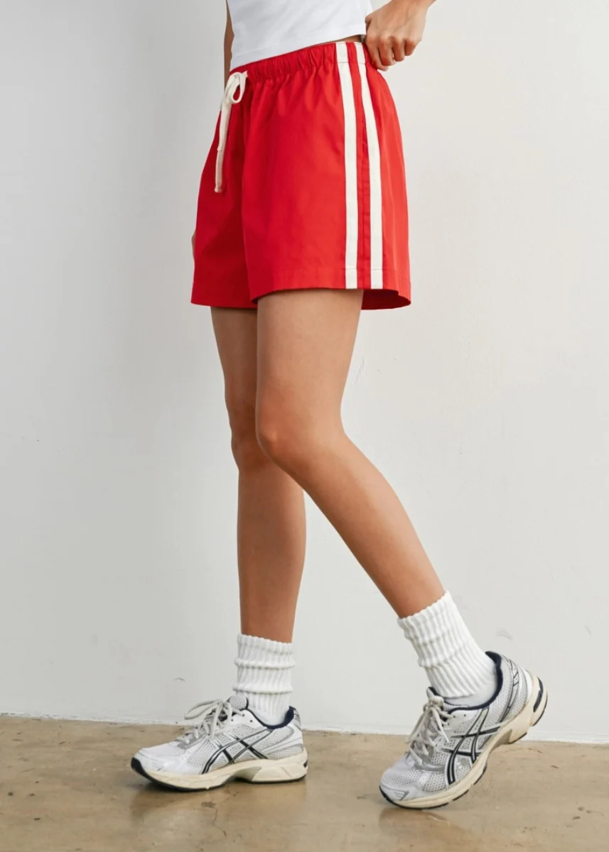 Rhett Striped Drawstring Running Shorts - Red/White