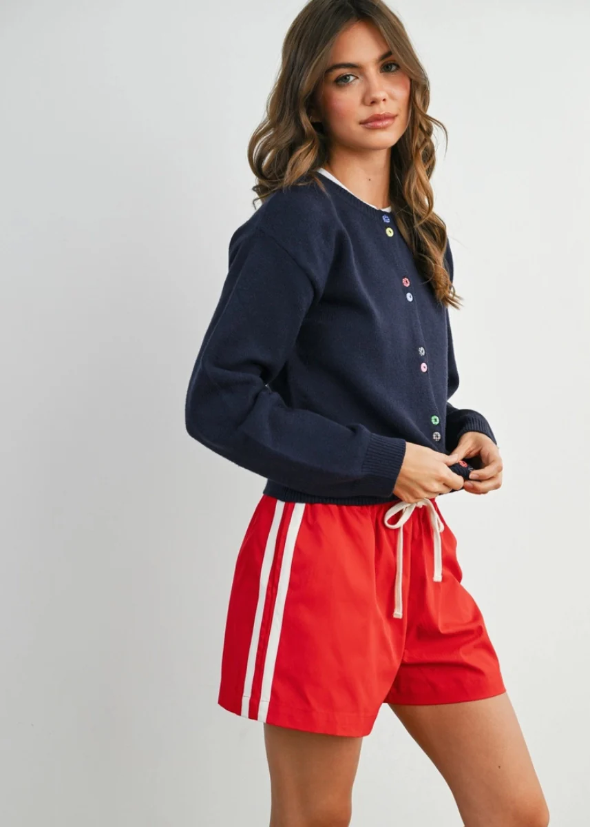 Rhett Striped Drawstring Running Shorts - Red/White - Image 3