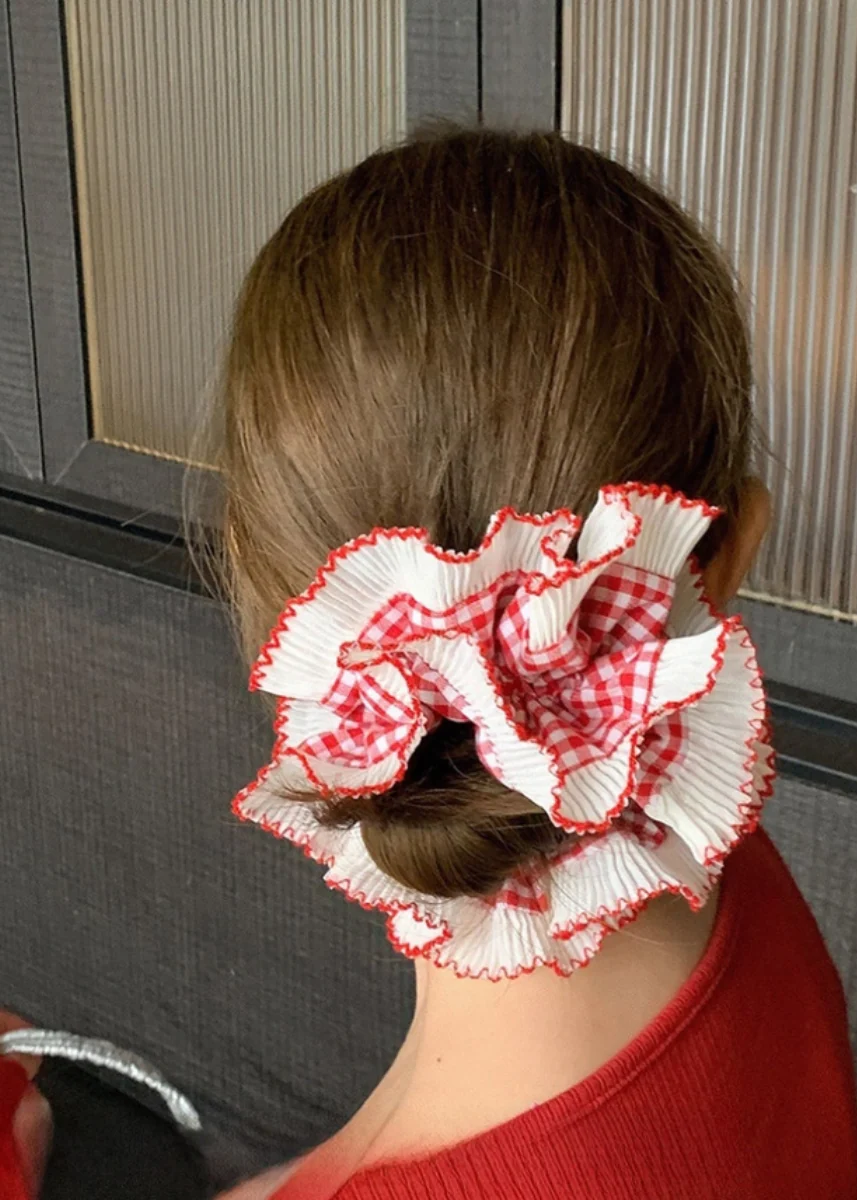 Ruffle Lace Scrunchie - Red Gingham - Image 2