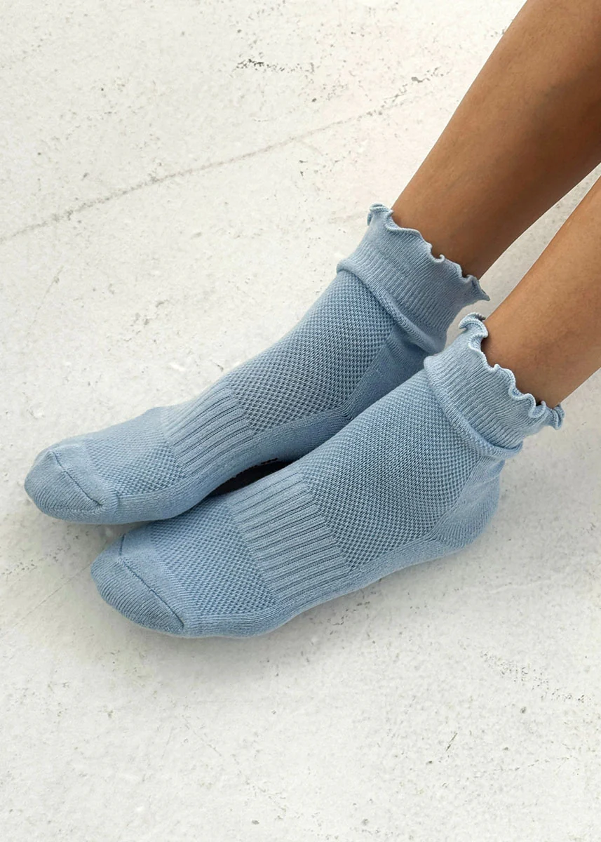 Ruffled Hugger Crew Socks - Periwinkle & Red - Image 2