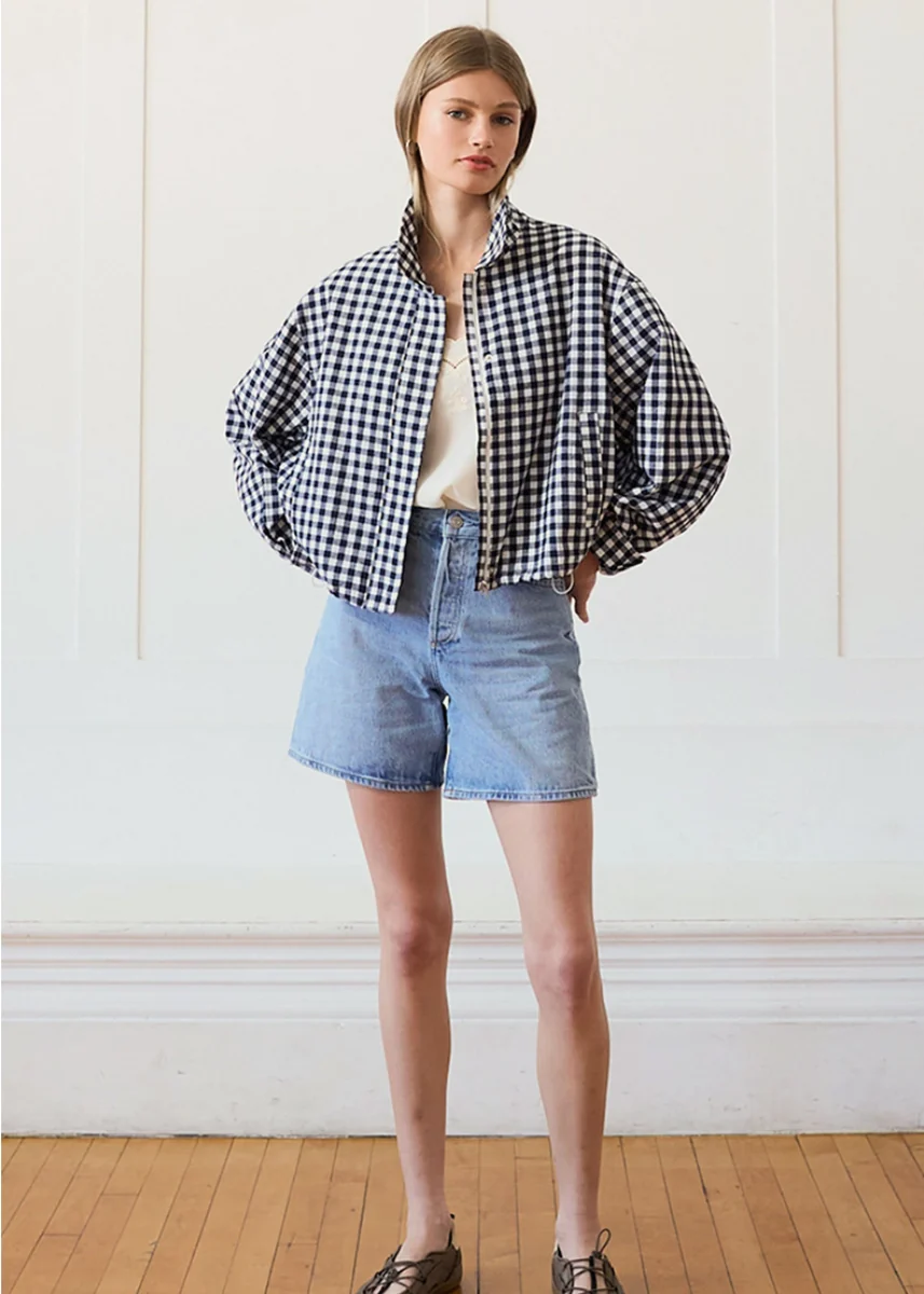 Sidney Gingham Zip Jacket - Navy Gingham - Image 2