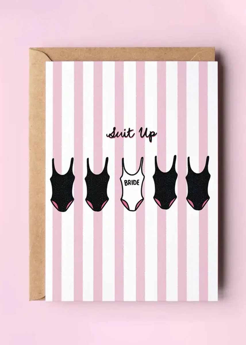 Suit Up Bride Engagement Card