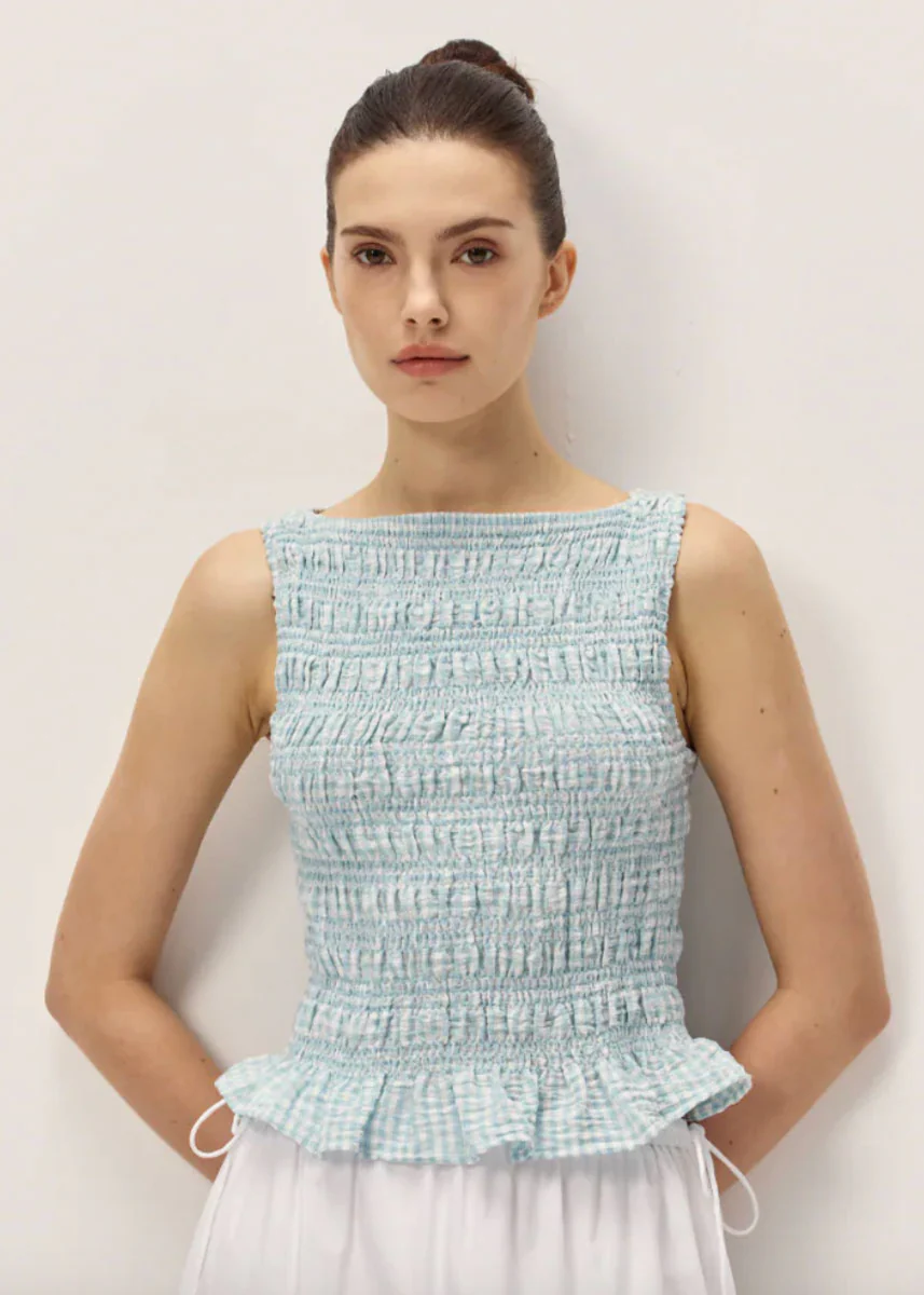 Tegan Top - Seafoam Gingham