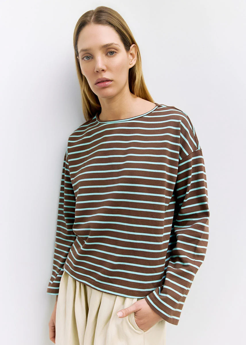The Moore Top - Brown Blue Stripe