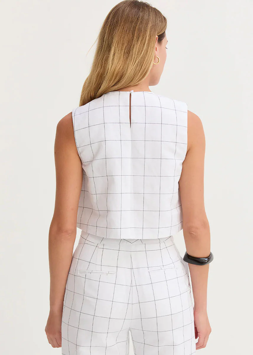 Tiana Windowpane Cropped Top - White - Image 3