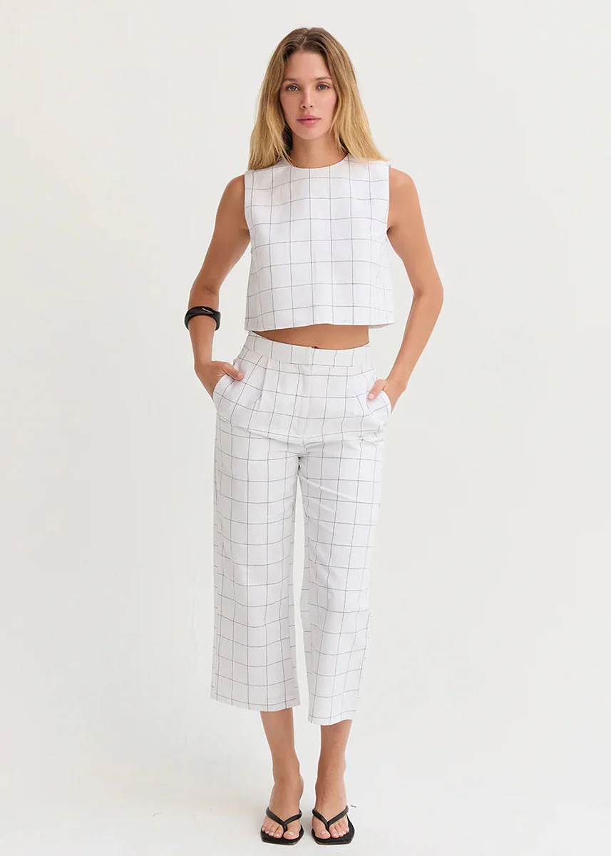 Tiana Windowpane Cropped Top - White - Image 4