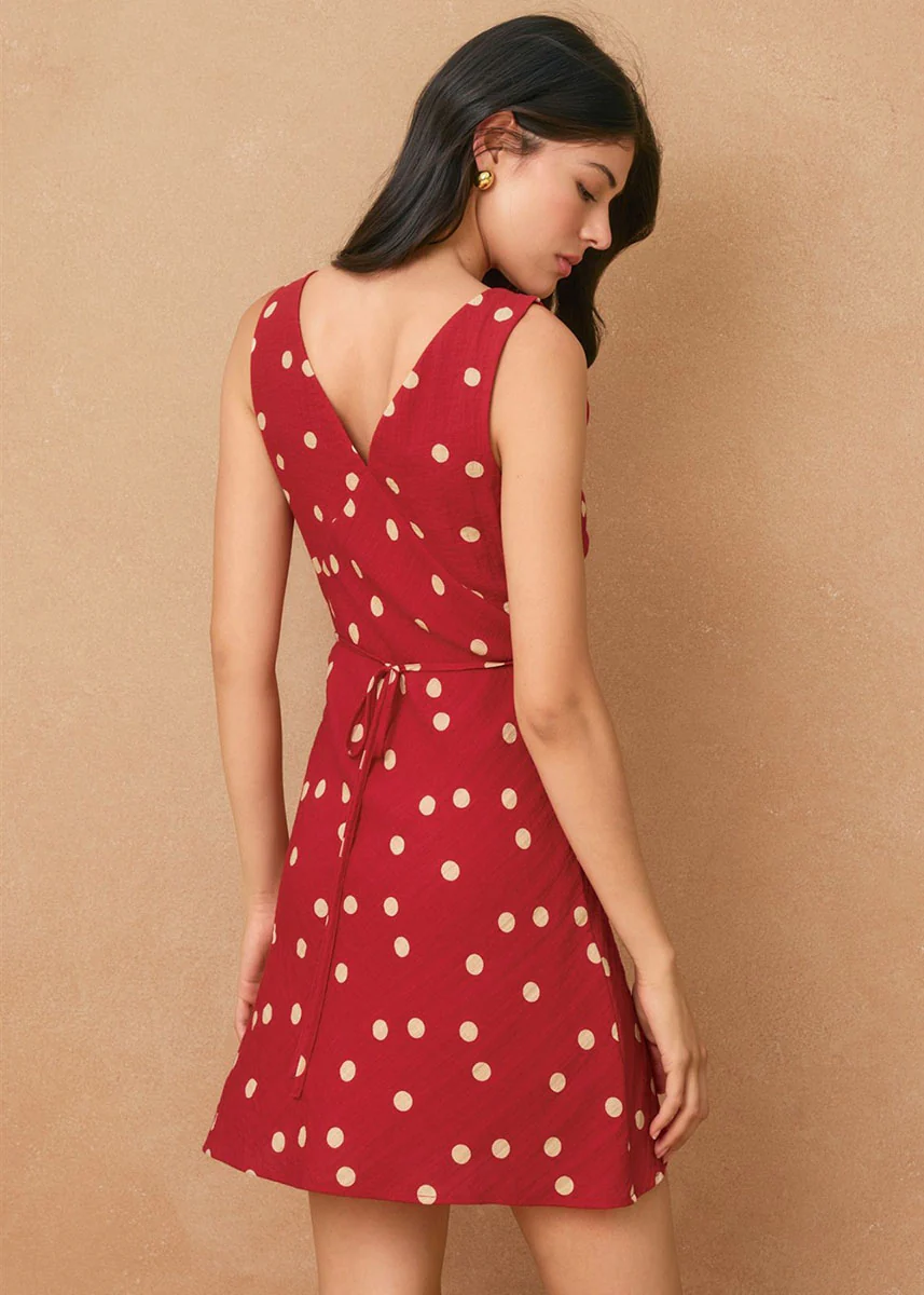 Vicki V-Neck Mini Dress - Red/Ivory - Image 3
