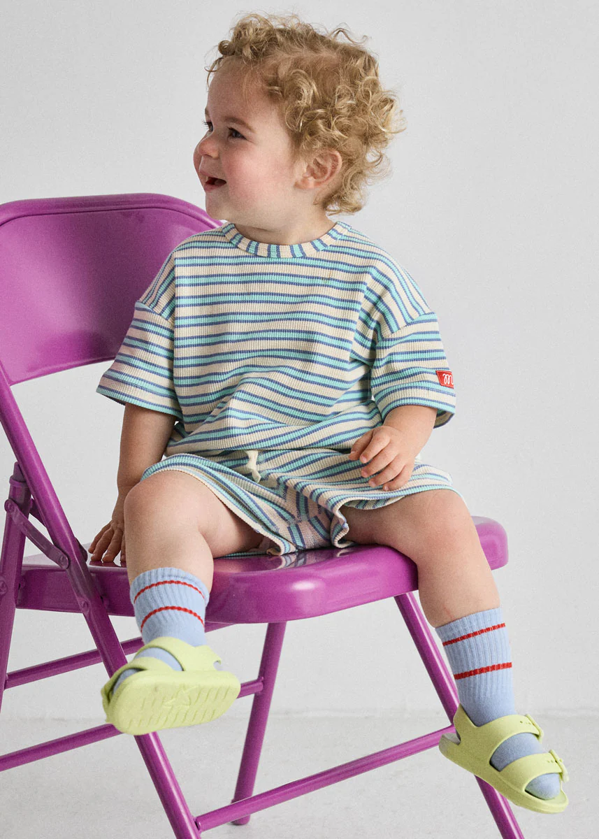Waffle Striped Oversized Set - Blue Multi