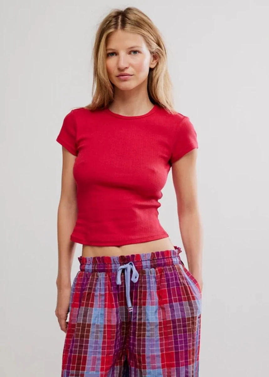 Wait A Minute Baby Tee - Lipstick Red