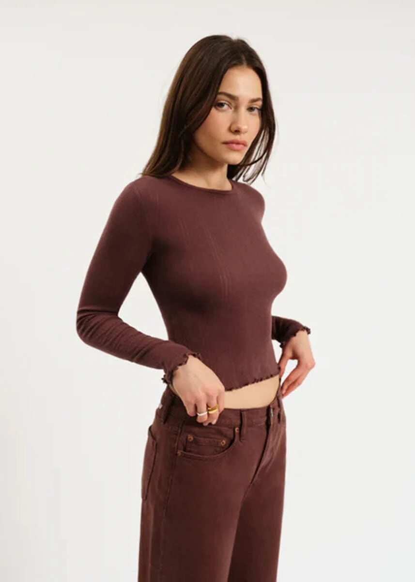 Waverly Everyday L/S Pointelle Crewneck Tee - French Roast - Image 2