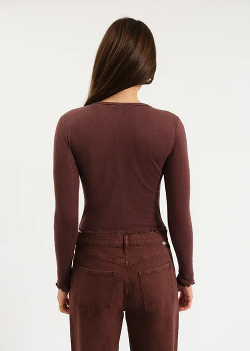 Waverly Everyday L/S Pointelle Crewneck Tee - French Roast - Image 3