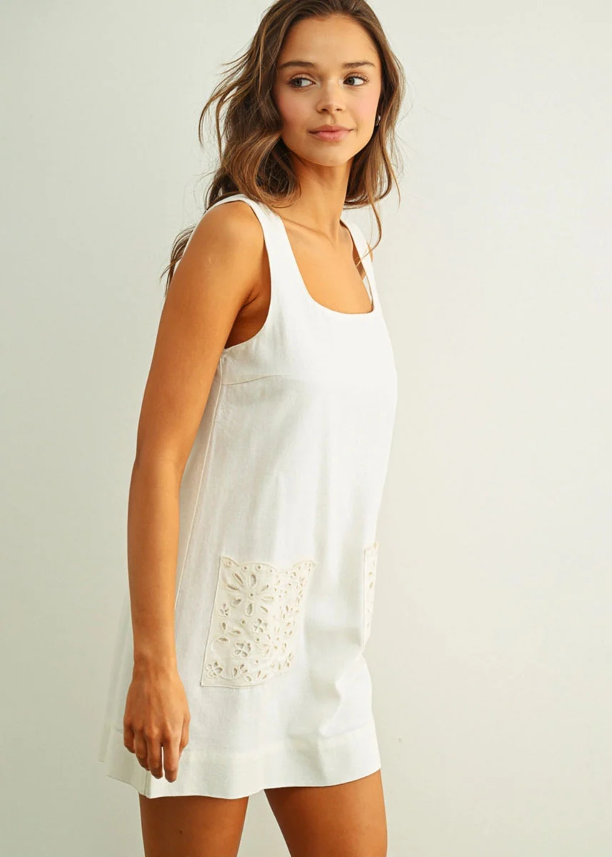 Winsley Eyelet Linen Mini Dress - Off-White - Image 2