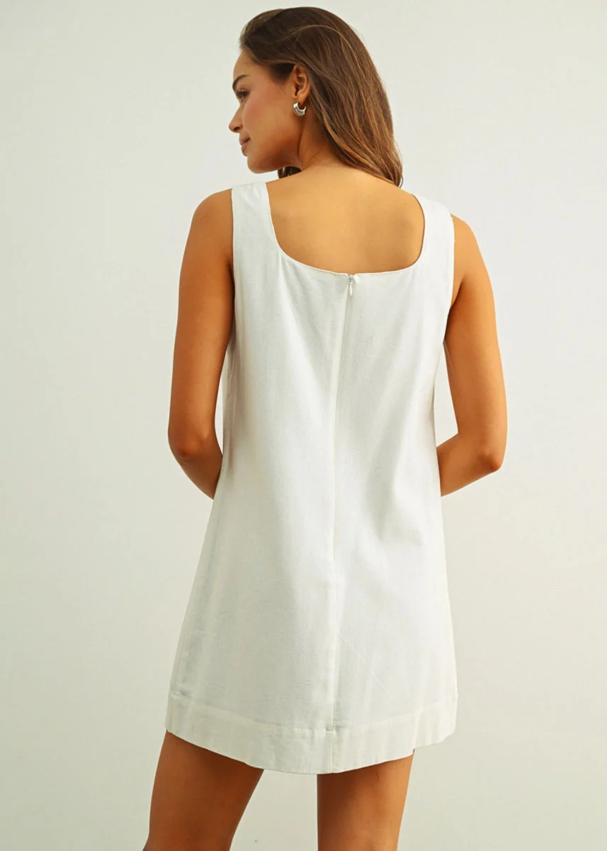 Winsley Eyelet Linen Mini Dress - Off-White - Image 3