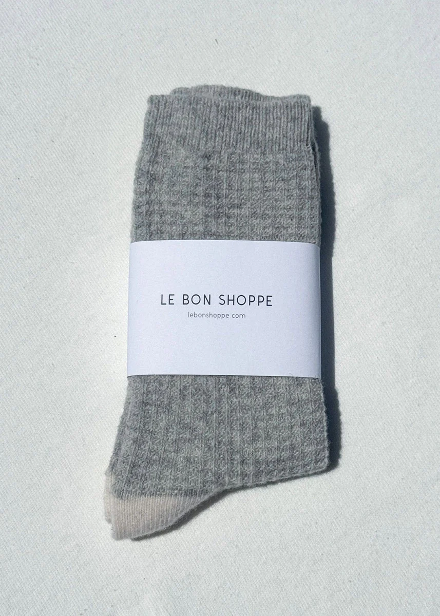 Wool Waffled Socks - Stone & Cream - Image 2