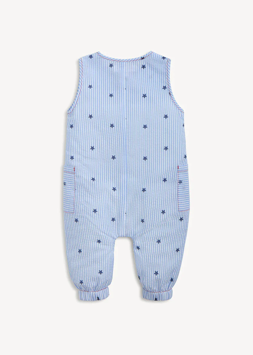 Woven Sleeveless Long Romper - Seersucker Stripe Stars - Image 2