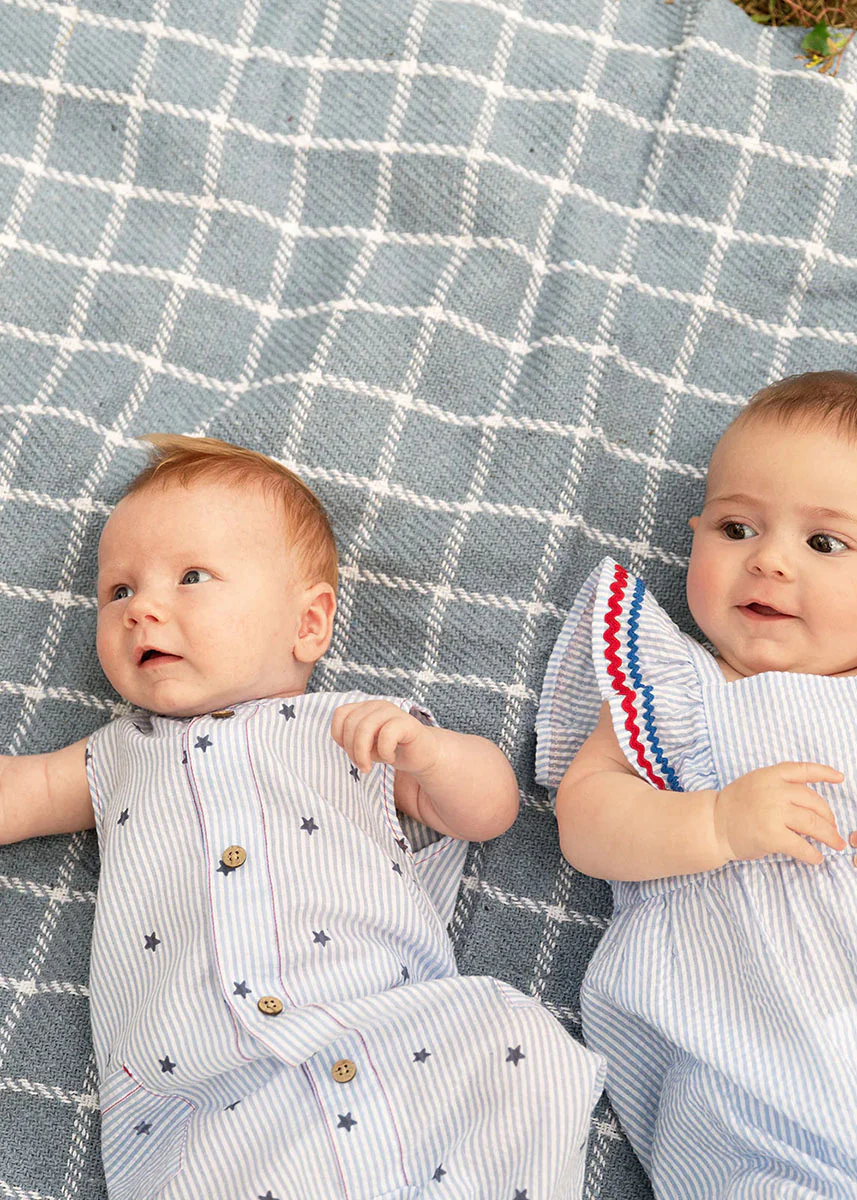 Woven Sleeveless Long Romper - Seersucker Stripe Stars - Image 4